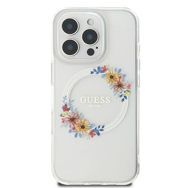 Guess GUHMP16LHFWFCT Apple iPhone 16 Pro hardcase IML Flowers Wreath MagSafe clear