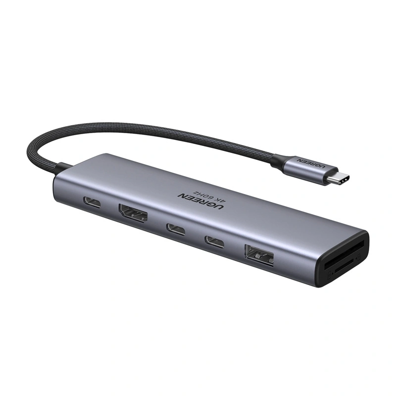 Adapter 7w1 UGREEN USB-A 3.2, 2xUSB-C 3.2, USB-C Pass-through, HDMI 4K60Hz, SD/TF