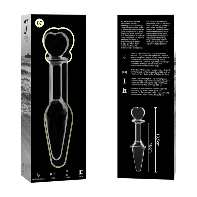 NEBULA SERIES BY IBIZA - MODEL 7 ANAL PLUG BOROSILICATE GLASS 13.5 X 3 CM CLEAR
