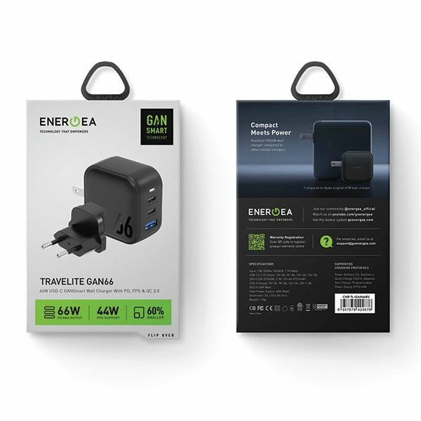 ENERGEA US+EU Travelite GAN66 USB-A, 2xUSB-C, PD, PPS, QC 3.0, 66W black wall charger