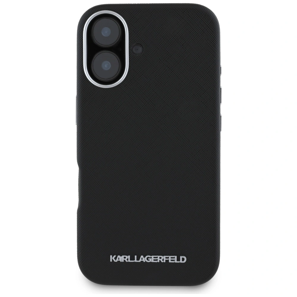 Karl Lagerfeld Saffiano Full Wrapped Elongated Metal Logo MagSafe Apple iPhone 16 black