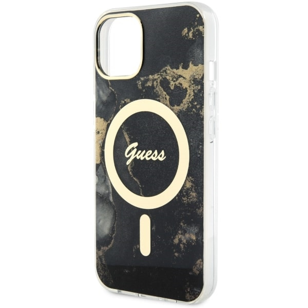 Guess GUHMP14MHTMRSK Apple iPhone 14 Plus black hardcase Golden Marble MagSafe