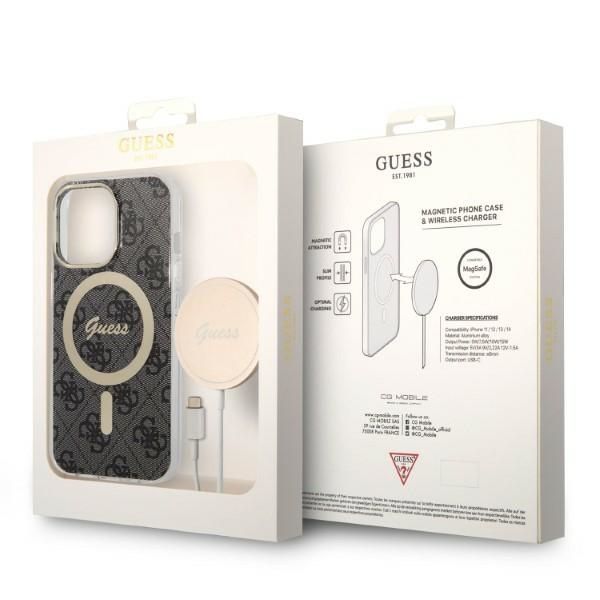 Guess GUBPP13LH4EACSK Case + Wireless Charger Apple iPhone 13 Pro black hard case 4G Print MagSafe