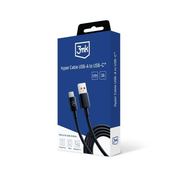 3MK cable Hyper USB-A / USB-C 1.2m 5A black