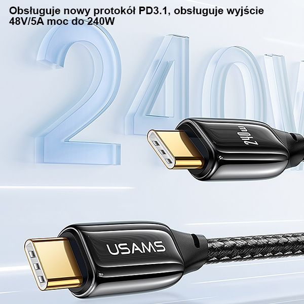 USAMS Cable U82 USB-C na-USB-C 1.2m 240W PD 3.1 Fast Charging black SJ580USB01 (US-SJ580)