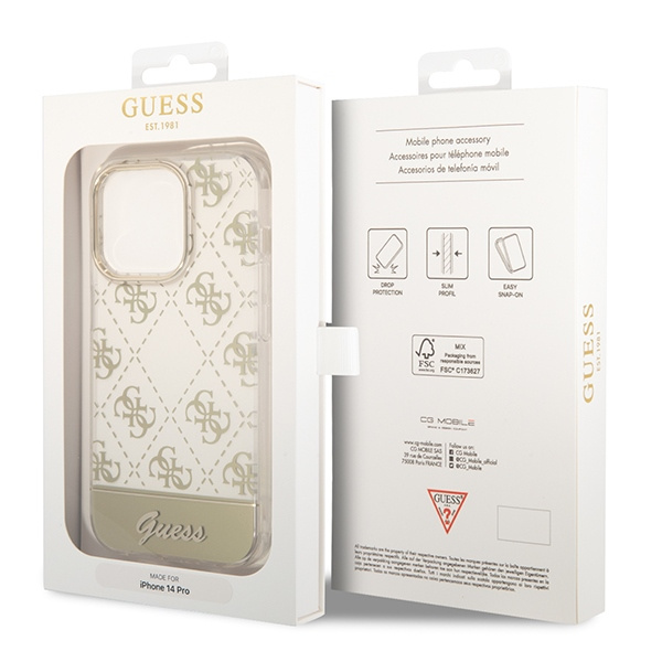 Guess GUHCP14LHG4MHG Apple iPhone 14 Pro gold hardcase 4G Pattern Script