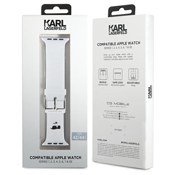 Karl Lagerfeld KLAWLSLCNH Apple Watch 4/5/6/7/SE/8/9/Ultra 44/45/49mm strap 3D Rubber Choupette Head white