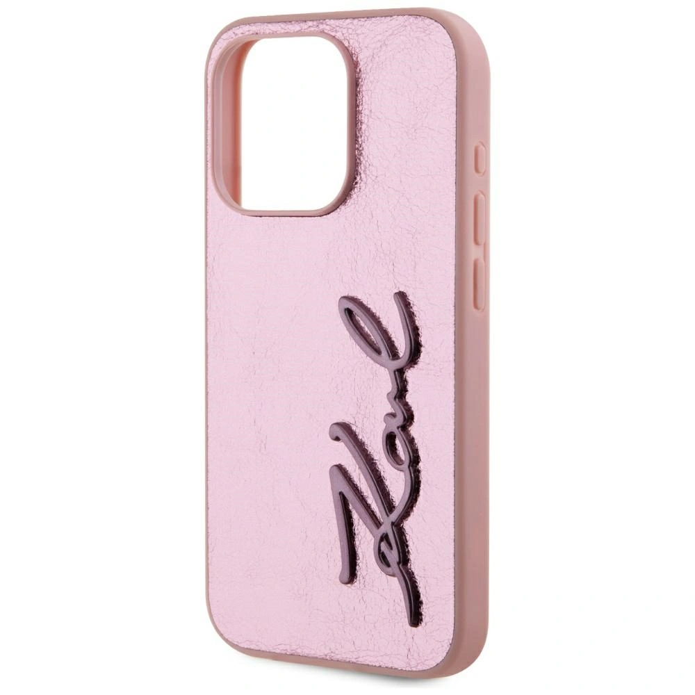 Etui Karl Lagerfeld Wrinkled Metal Signature do Apple iPhone 15 Pro różowy