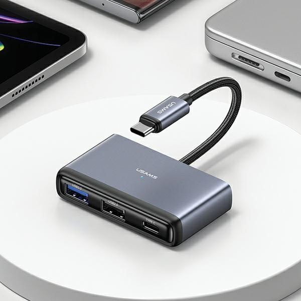 USAMS US-SJ627 HUB 4w1 USB-C / 2xUSB-A 2.0,USB-A 3.0,USB-C dark grey