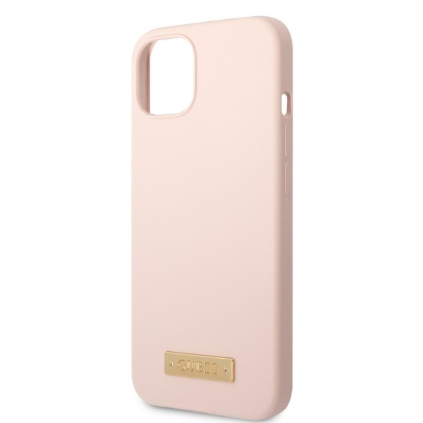 Guess GUHMP13MSBPLP Apple iPhone 13 pink hard case Silicone Logo Plate MagSafe