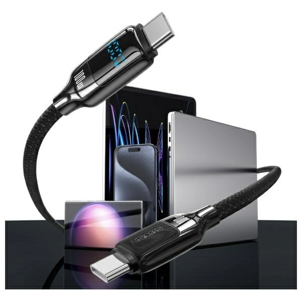 USAMS US-SJ742 USB-C / USB-C Digital Display Zinc Alloy Fast Charging Data Cable HX Series 100W 1,2m 