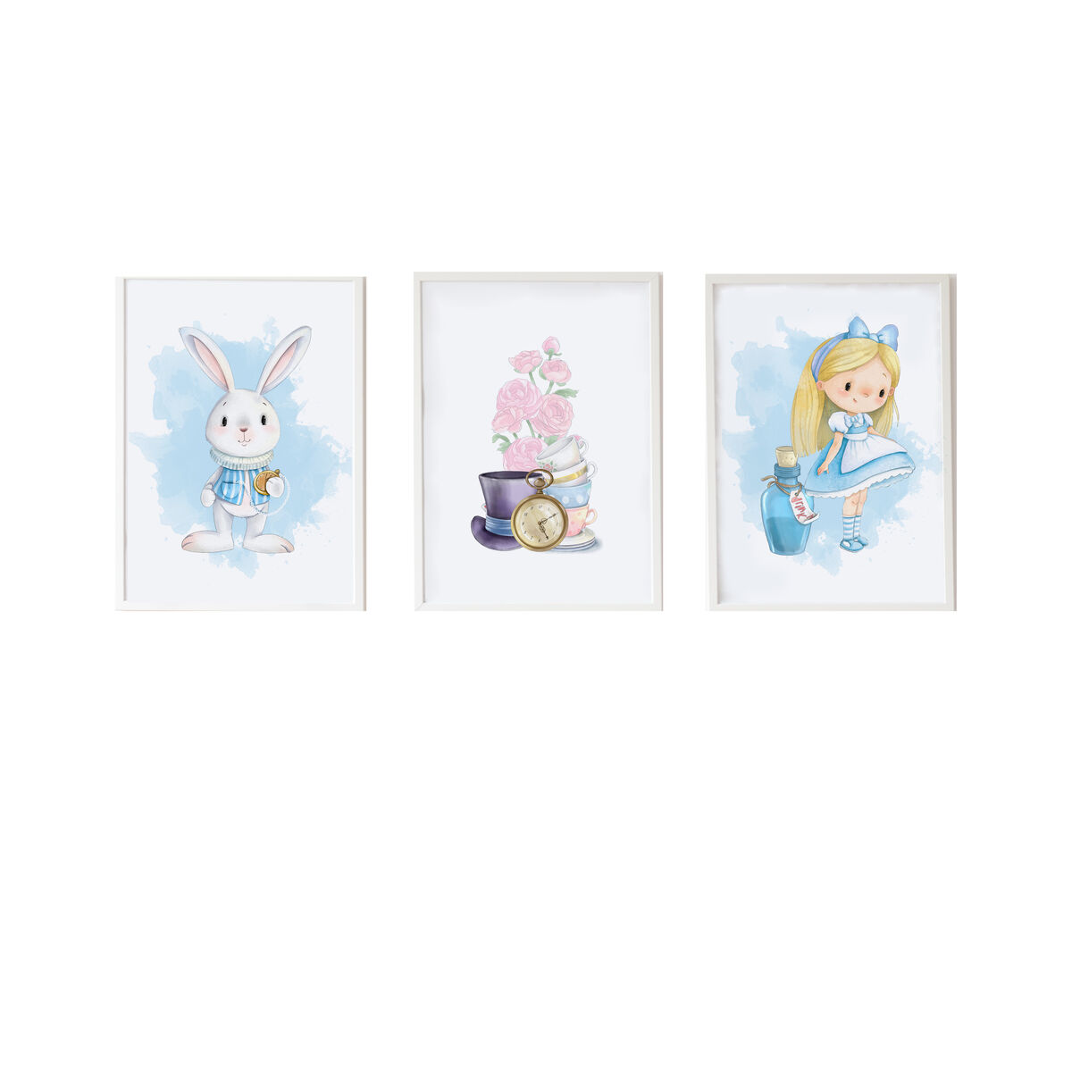 Set of 3 pictures Crochetts Alice 33 x 43 x 2 cm Flowers Rabbit Girl 3 Pieces