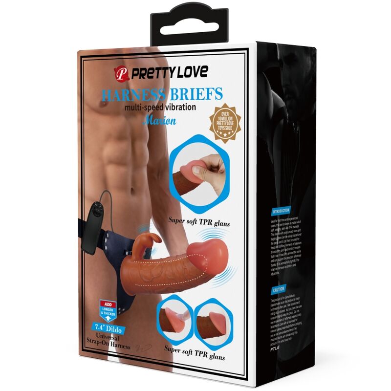 PRETTY LOVE - MARION HARNESS UNIVERSAL BRIEFS WITH VIBRATION DILDO 19 CM BROWN