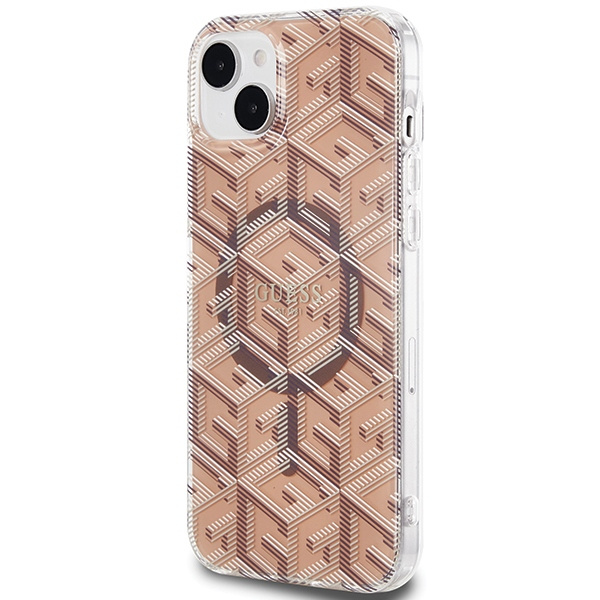 Guess GUHMP15SHGCUSTGW Apple iPhone 15 / 14 hardcase IML GCube MagSafe brown