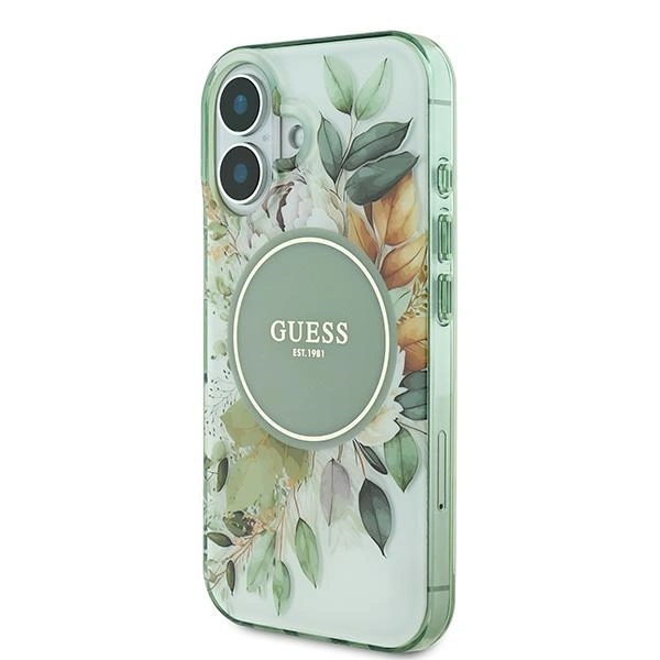 Guess GUHMP16MHFWBDCEN Apple iPhone 16 Plus hardcase IML Flower & Tonal Circle MagSafe green