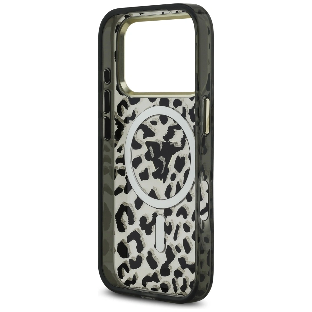 Etui Guess Leopard Glitter MagSafe do Apple iPhone 17 Pro czarny