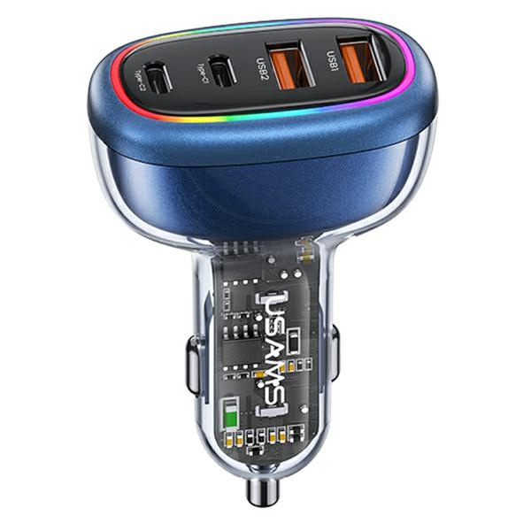 USAMS Car Charger 2xUSB-C 2xUSB-A C34 120W Fast Charge Blue CC169CC01 (US-CC169)