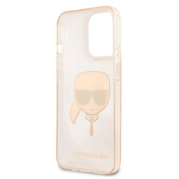 Karl Lagerfeld KLHCP13LKHTUGLGO Apple iPhone 13 Pro gold hardcase Glitter Karl`s Head