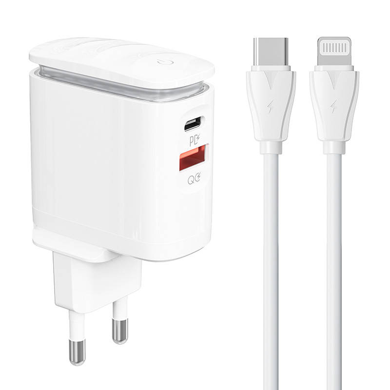 LDNIO A2423C Wall Charger USB-A, USB-C + USB-C/Lightning cable