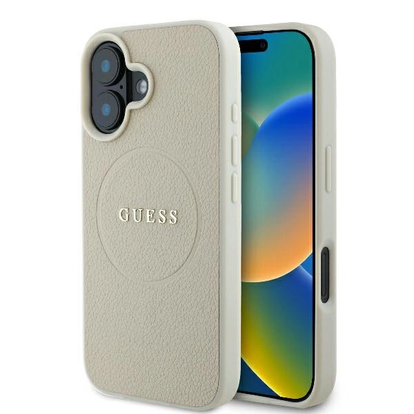 Case Guess GUHMP16SPGHSMME Apple iPhone 16 hardcase Grained Ring MagSafe beige