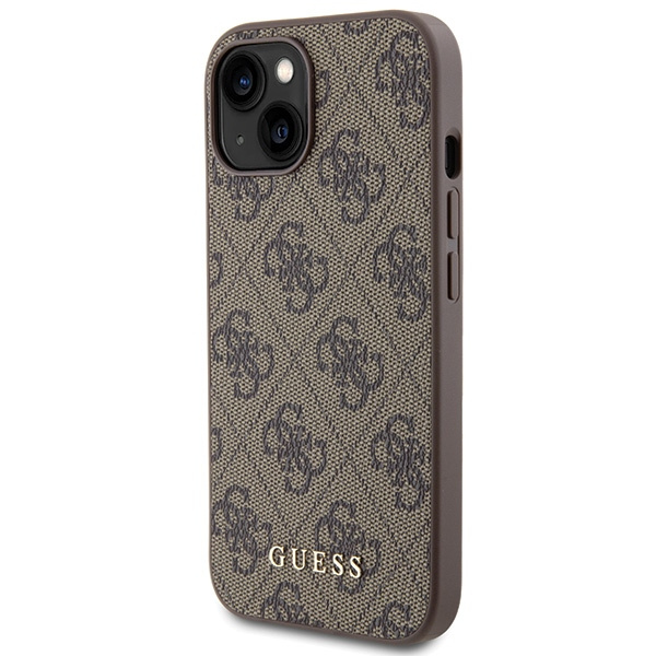 Guess GUHCP15SG4GFBR Apple iPhone 15 hard case 4G Metal Gold Logo brown