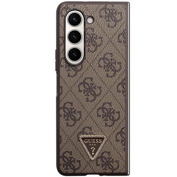 Guess GUHCZFD5P4TDPW Samsung Galaxy Z Fold 5 hardcase Leather 4G Triangle Strass brown