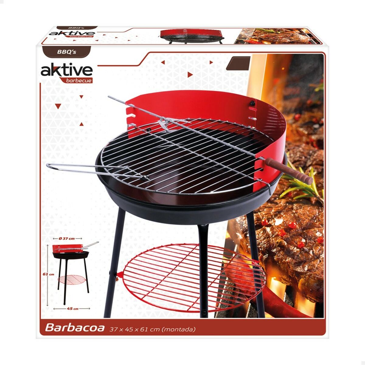 Barbecue Portable Aktive Red 37 x 61 x 45 cm Wood Iron Ø 38 cm