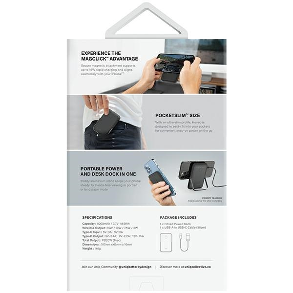UNIQ Hoveo 5000mAh USB-C 20W PD Fast charge Wireless Magnetic chalk grey