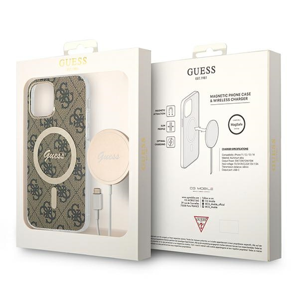 Guess GUBPP12MH4EACSW Case + Wireless Charger Apple iPhone 12/12 Pro brown hard case 4G Print MagSafe