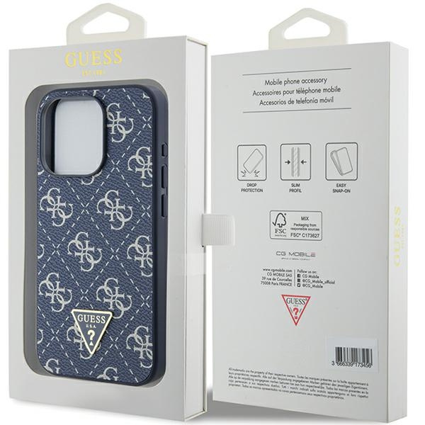 Guess GUHCP15LPG4GPB Apple iPhone 15 Pro hardcase 4G Triangle Metal Logo blue