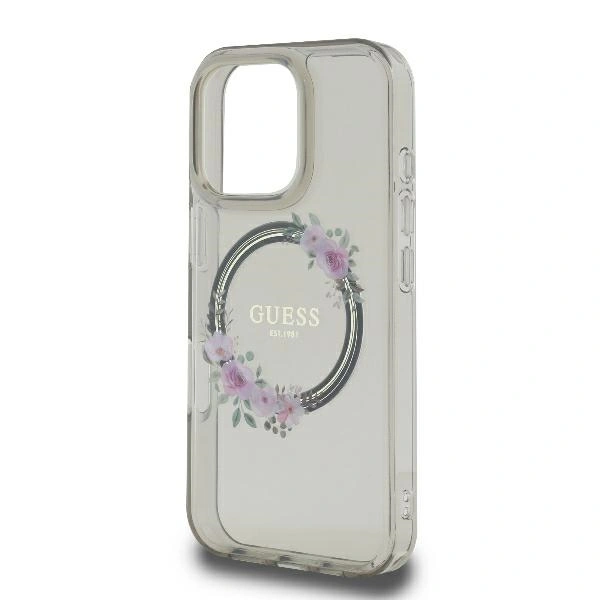 Case Guess GUHMP16LHFWFCK Apple iPhone 16 Pro hardcase IML Flowers Wreath MagSafe black