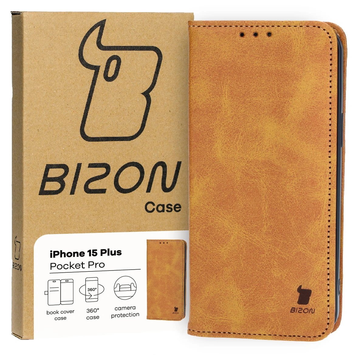Bizon Case Pocket Pro Apple iPhone 15 Plus brown