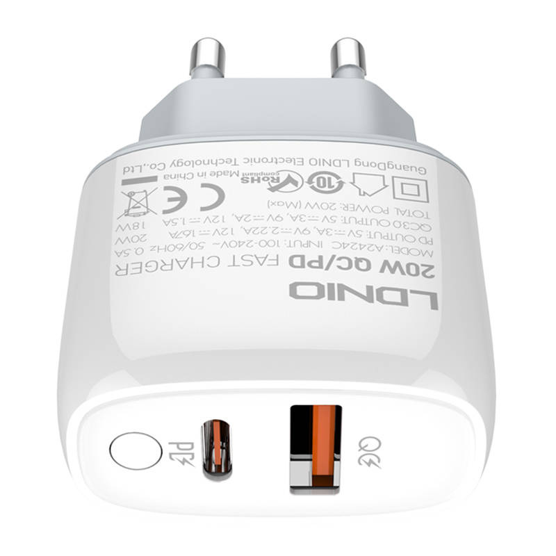 LDNIO A2424C USB, USB-C 20W network charger + microUSB cable