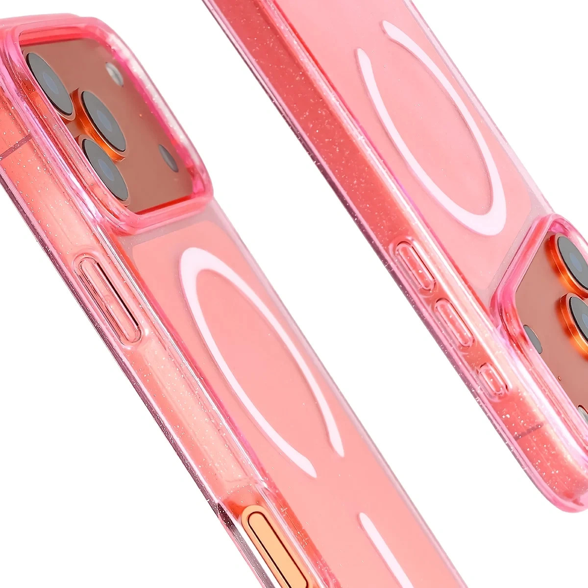 Etui brokatowe z pierścieniem magnetycznym Bizon Case SparklO do Apple iPhone 17 Pro Max, przezroczysto-różowe z brokatem