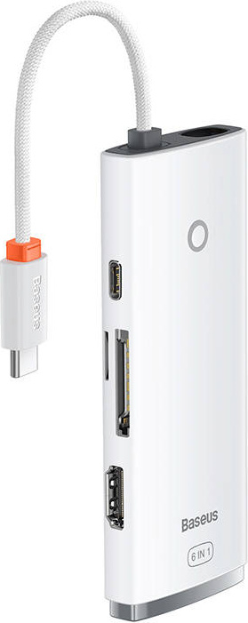 Hub 6in1 Baseus Lite Series USB-C - 2x USB 3.0 + USB-C PD + HDMI + SD/TF (white)