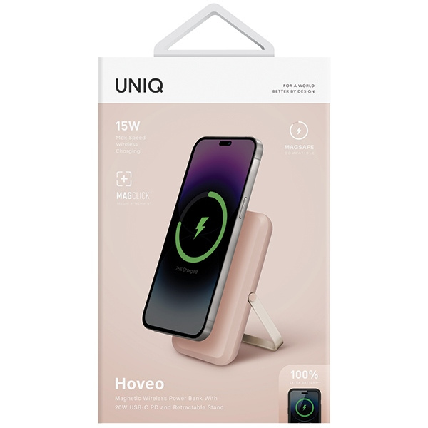 UNIQ Hoveo 5000mAh USB-C 20W PD Fast charge Wireless Magnetic blush pink