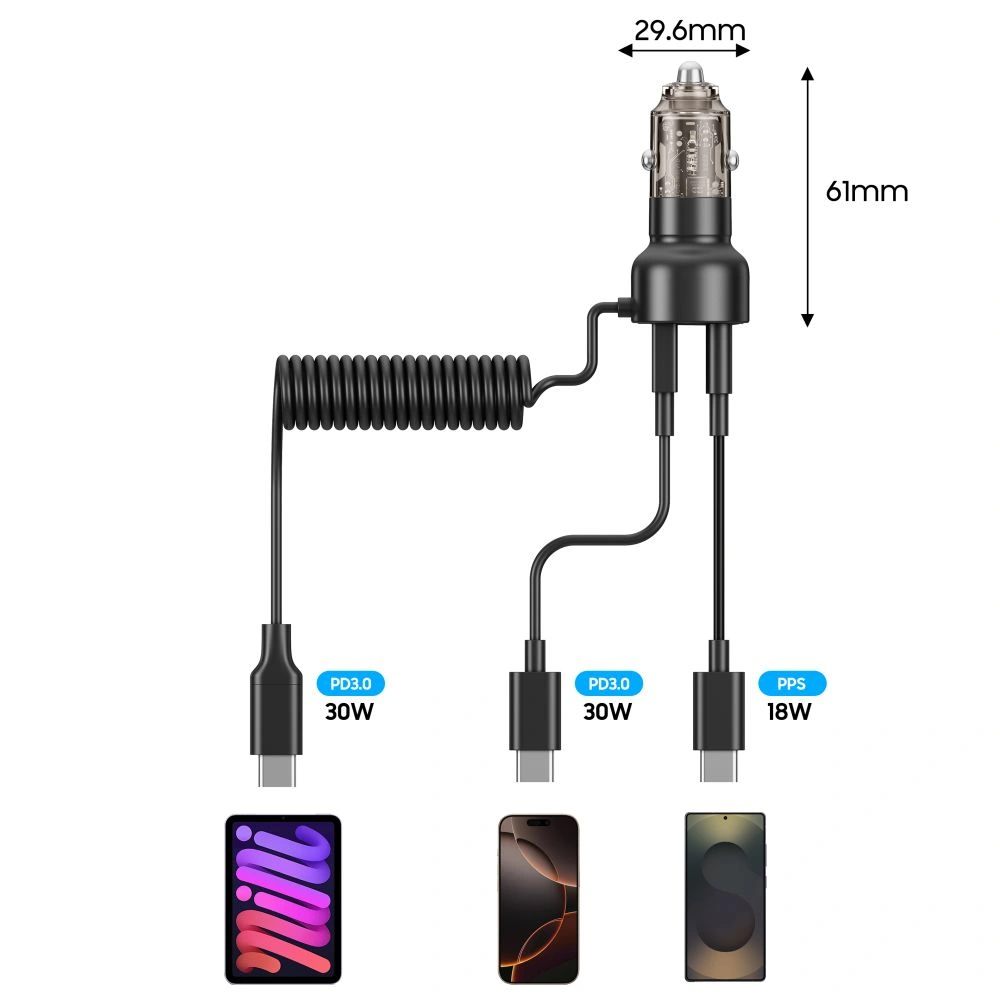 Tech-Protect CC05 2-port Car Charger USB-A, USB-C PD 60W + USB-C Cable Black