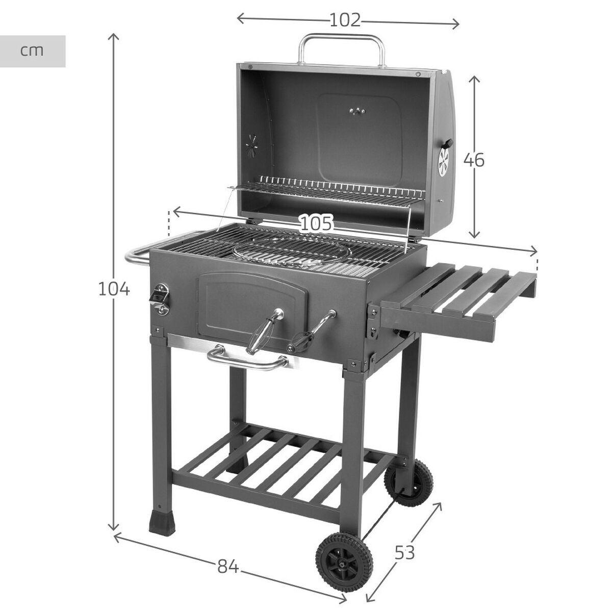 Coal Barbecue with Cover and Wheels Aktive 102 x 65 x 104 cm