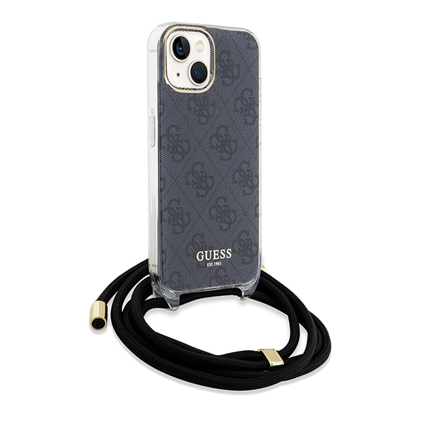 Guess GUHCP15SHC4SEK Apple iPhone 15 / 14 hardcase Crossbody Cord 4G Print black