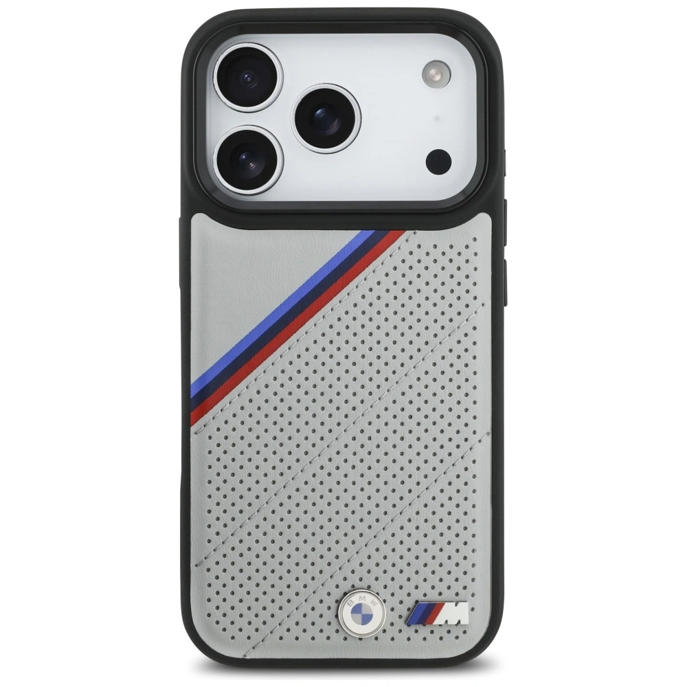 Etui BMW M Tricolor Metal Logo MagSafe do Apple iPhone 17 Pro szary