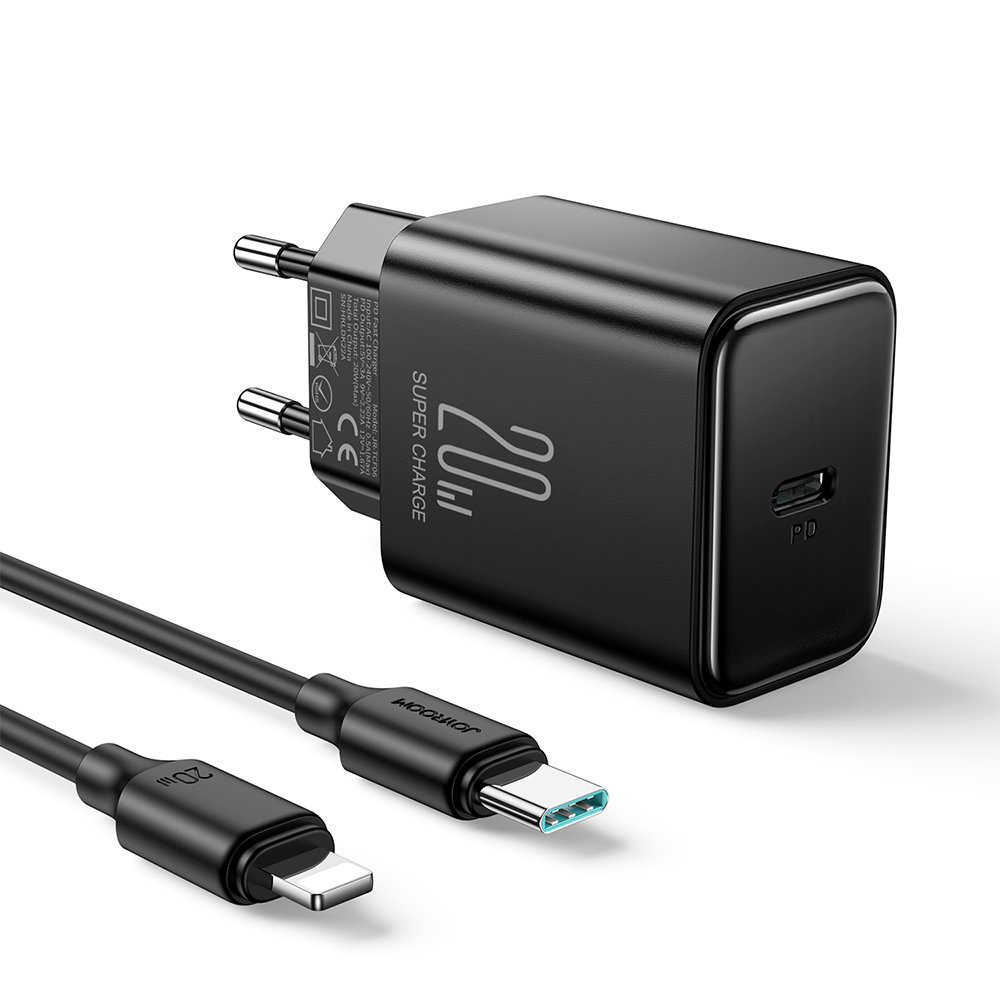 Joyroom JR-TCF06 Wall Charger USB-C 20W PD + USB-C/Lightning Cable black