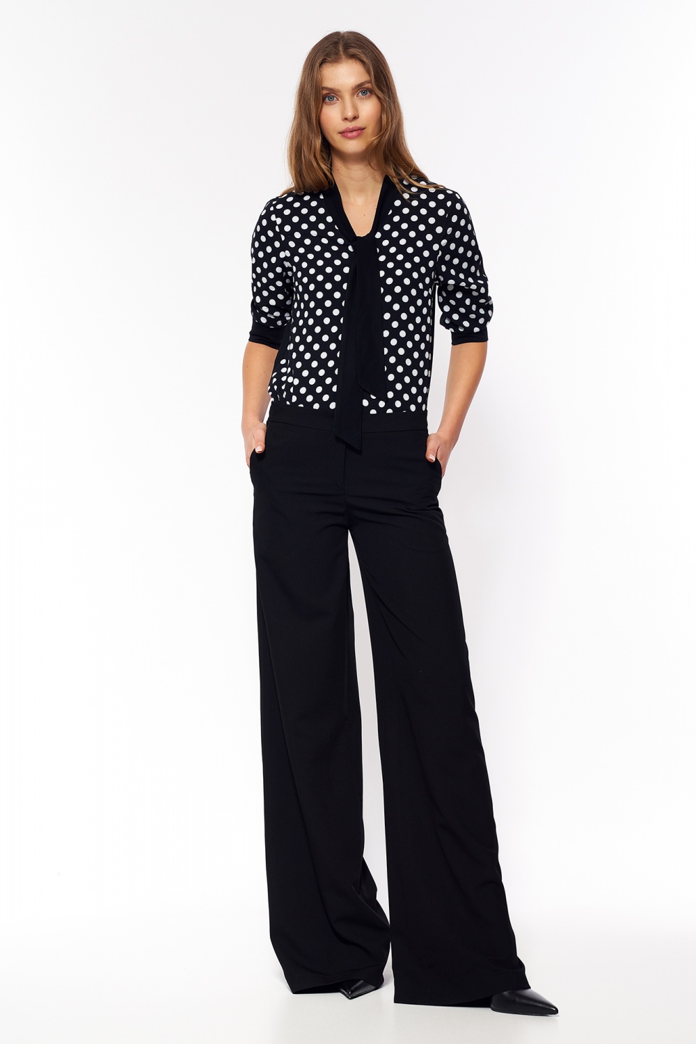 Czarne spodnie palazzo SD65 Black - Nife Czarny Damska