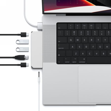Satechi Pro Hub mini dual USB-C Apple MacBook (2xUSB-C, 2x USB-A, Ethernet, jack port) (silver)