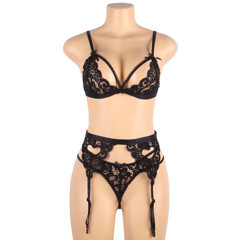 SUBBLIME SET - THREE PIECES SET BRA+ GARTER BELT + THONG L/XL