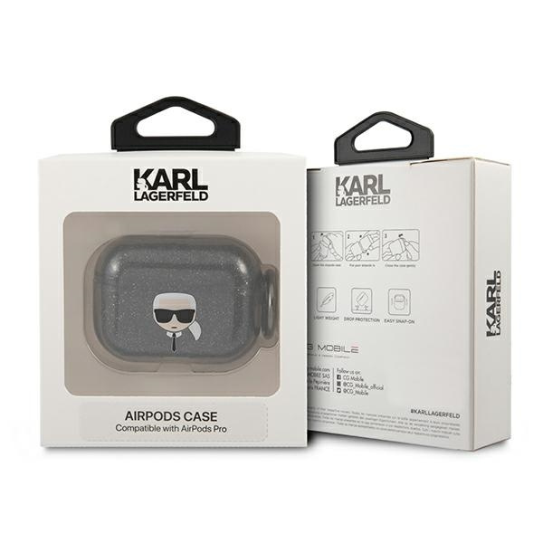 Karl Lagerfeld KLAPUKHGK Apple AirPods Pro cover black Glitter Karl`s Head