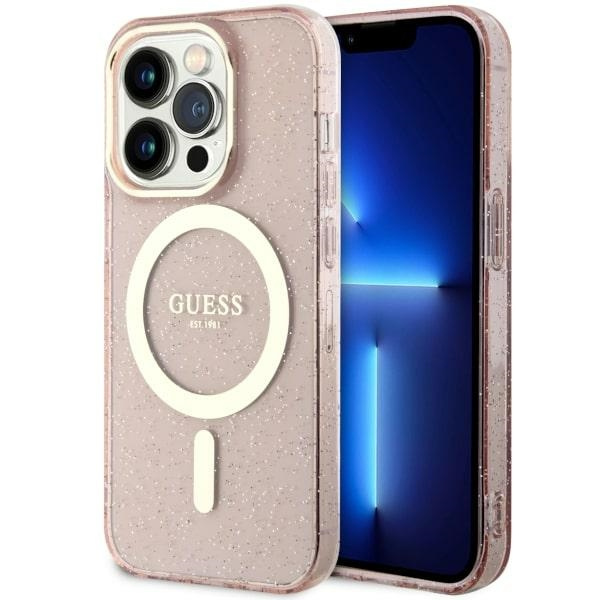 Guess GUHMP14XHCMCGP Apple iPhone 14 Pro Max pink hardcase Glitter Gold MagSafe