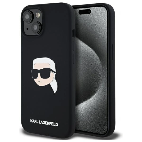 Karl Lagerfeld KLHMP15SSKHPPLK Apple iPhone 15 hardcase Silicone Karl Head Print MagSafe black