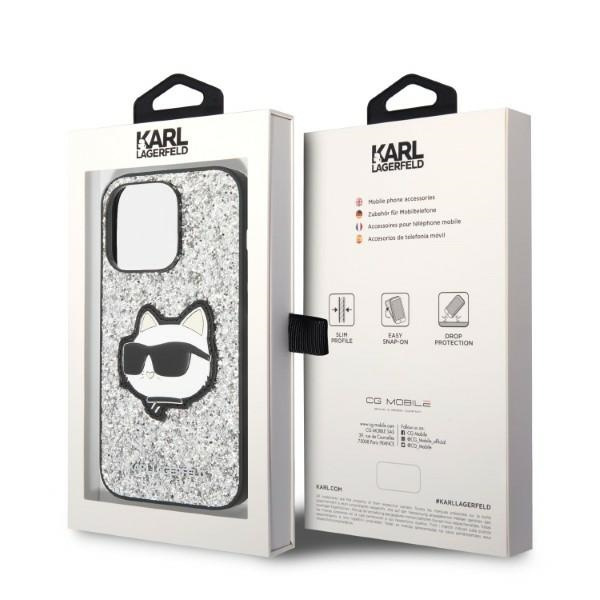 Karl Lagerfeld KLHCP14XG2CPS Apple iPhone 14 Pro Max silver hardcase Glitter Choupette Patch