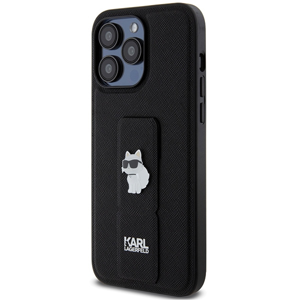 Karl Lagerfeld KLHCP13XGSACHPK Apple iPhone 13 Pro Max hardcase Gripstand Saffiano Choupette Pins black