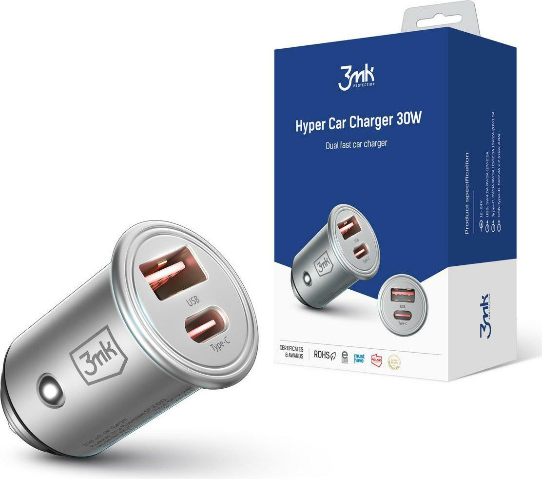 3MK HyperCar Charger Car Charger30W Power Delivery USB-A + USB-C